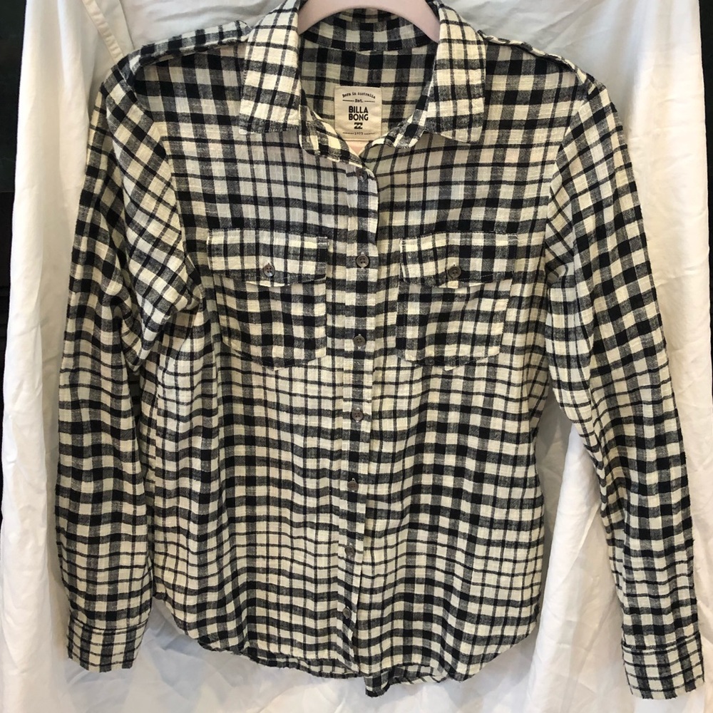 Billabong Black & Cream Buffalo Plaid Button Down